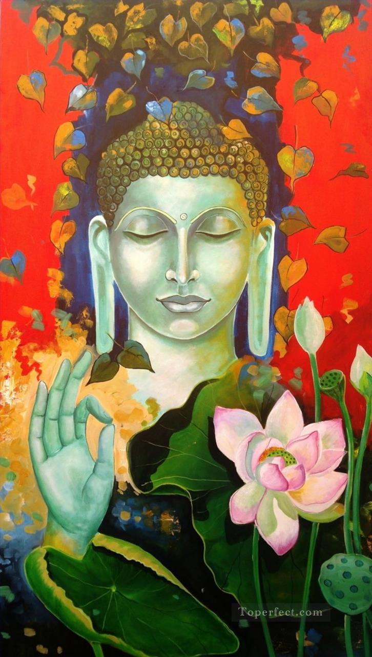 仏と蓮の仏教油絵